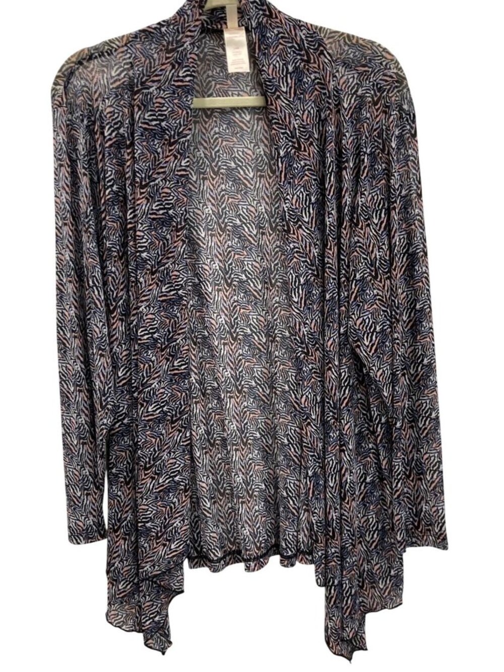 Retreat by Rhonda Shear Mesh Cardigan L Black Zebra Print Artsy Casual Resort